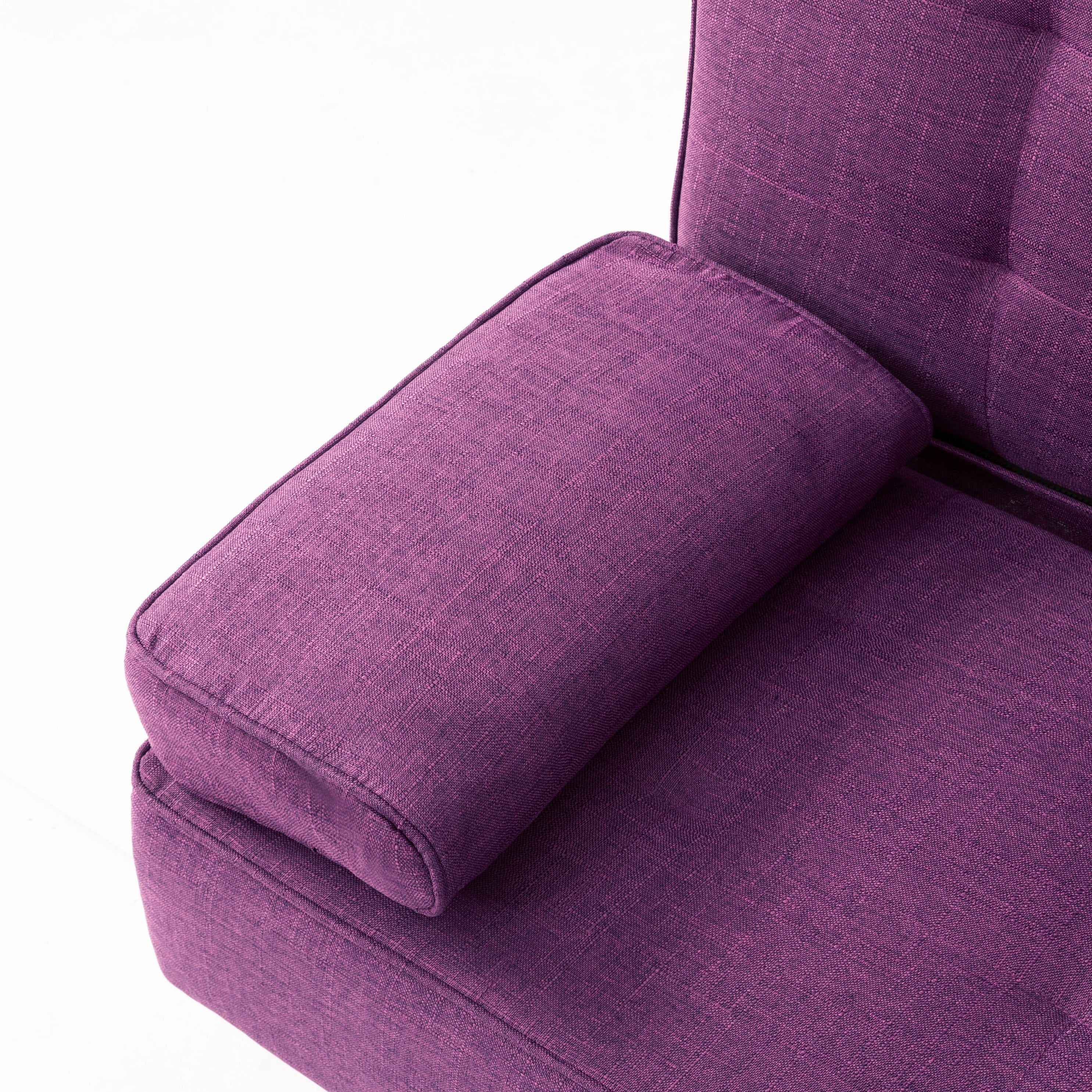 BSHTI 69.49” Twin Size Futon Sofa Bed with Cup Holders – 5-Position Adjustable Sleeper, Polyester Upholstery, Storage Side Pocket, Removable Arm Cushions, Easy Conversion, Purple