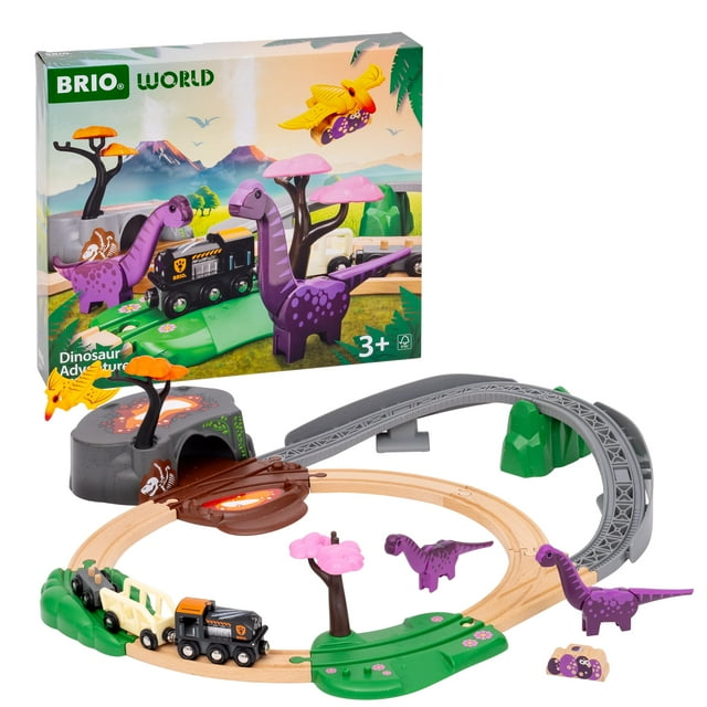BRIO World Dinosaur Adventure Set - 21-Piece FSC-Certified - Wood Train Set & Accessories - Works with All BRIO Railway Sets - Dinosaur Train Engine,