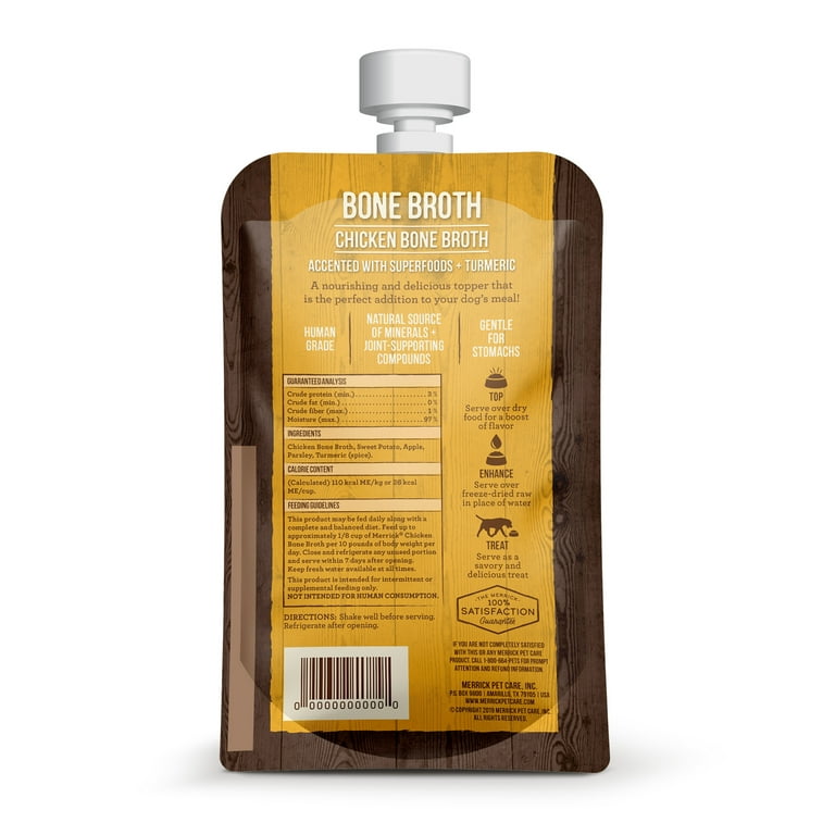 Merrick Grain Free Chicken Bone Broth Freeze Dried Raw Dog Food Topper 14 7 oz Pouches Walmart