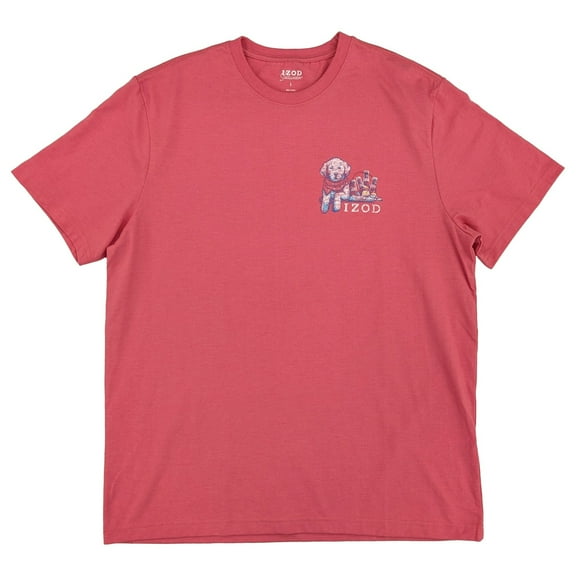 IZOD Saltwater Mens Pink Faded Dog Cooler Graphic T-Shirt Large