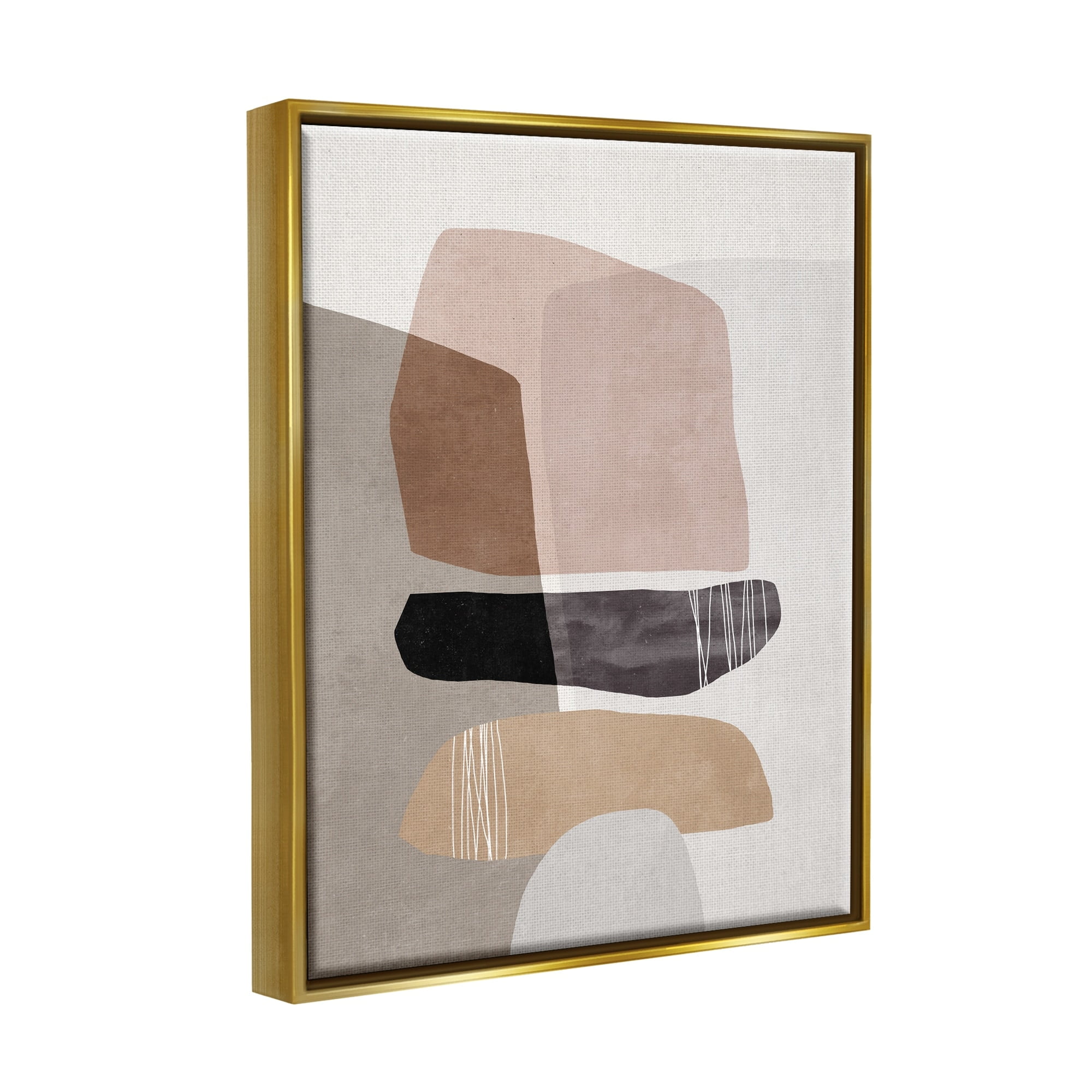 Stupell Industries Abstract Aztec Rock Stone Stack Sculpture Layered Forms Metallic Gold Framed Floating Canvas Wall Art, 16x20, by Nina Blue