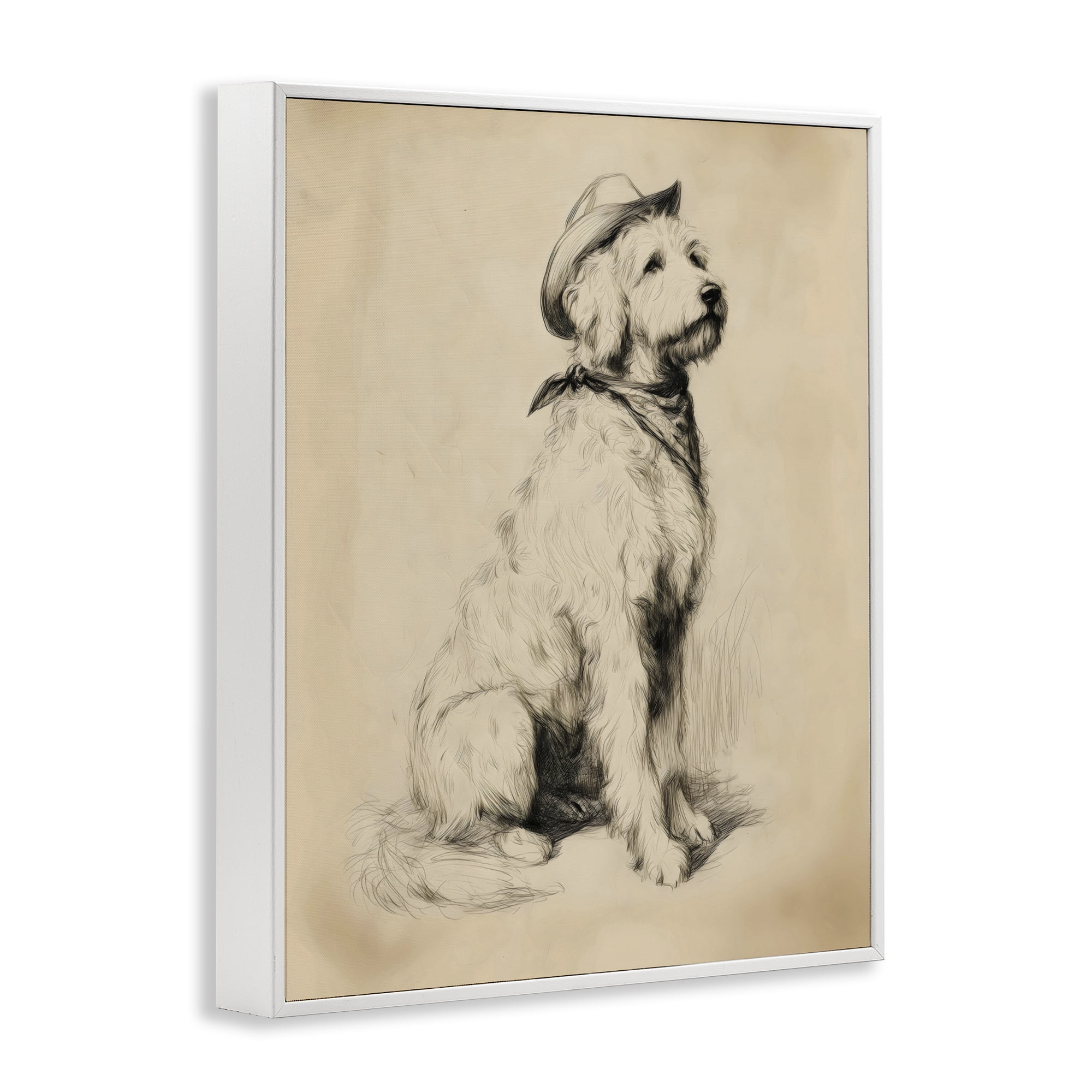 Stupell Industries Cowboy Goldendoodle Sketch White Framed Giclee Art, design by Arlington Prints