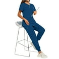 thumbnail image 4 of Ecqkame Scrub for Women Sets Solid V-Neck Short Sleeve Tops and Long Pants Nurse's Workwear Lightweight Side Slit Suits with Pockets Navy L, 4 of 9