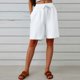 thumbnail image 2 of Pantalones de la Cintura Elástica de las Mujeres Medio Pantalones Cortos Botones de la Cintura Elástica de Verano Lino Bolsillos Pantalones, Lino de Algodón, 2 of 8