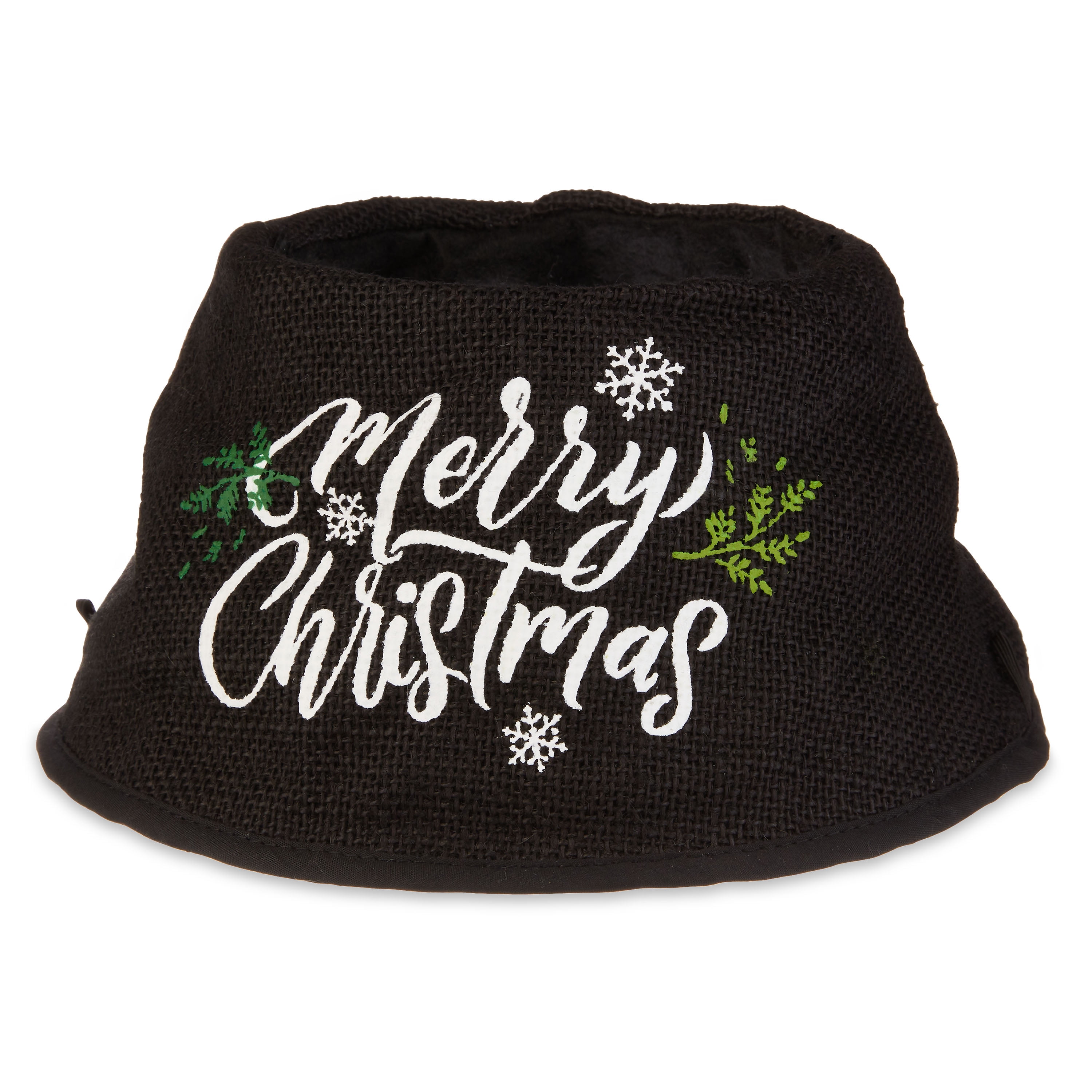 Holiday Time Black Burlap "Merry Christmas" Mini Tree Collar, 9"