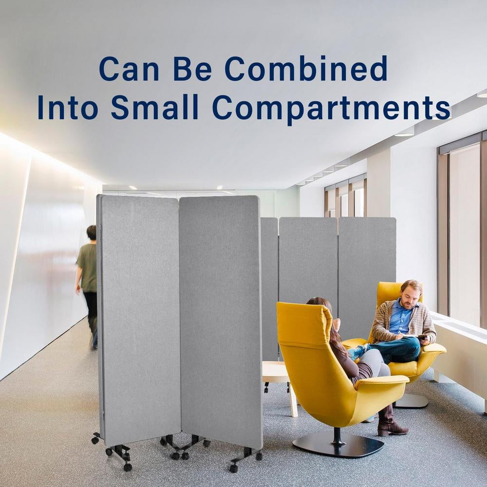 3 Panel Soundproof Room Divider, 76 x 66 Inch Portable Acoustic Partition with Wheels for Office Privacy and Classroom Noise Control (Light Gray)