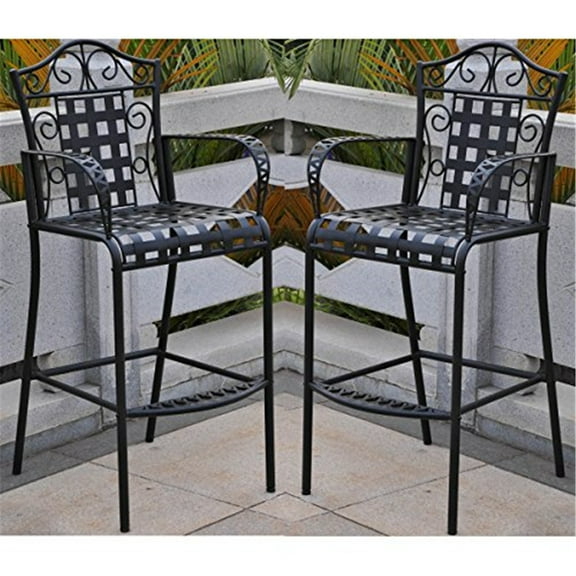 Coastal Bar Height Chairs - 2 Piece Outdoor Patio Bistro Set - Iron Frame - Weather Resistant Design
