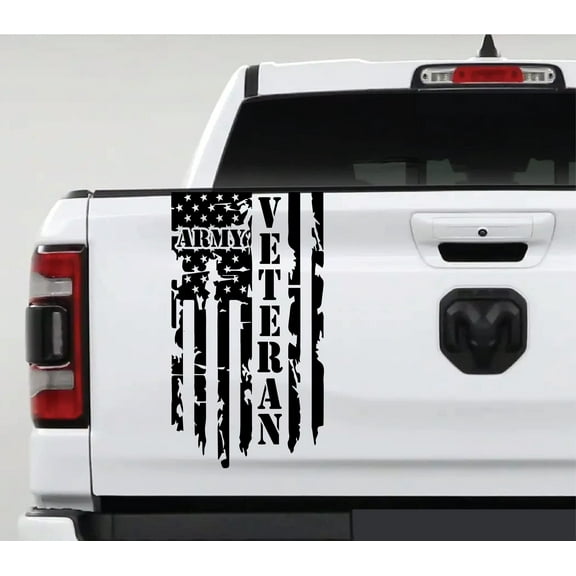 AnyStickerYouWant Military Veteran Vietnam Retired Distressed American USA US Flag Truck Tailgate Vinyl Decal Compatible with Most Pickup Trucks U.S. Sticker Decal (11" x 20")
