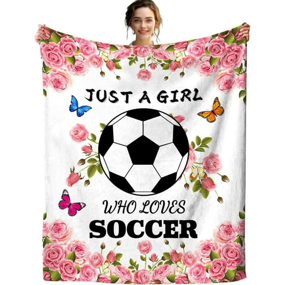 50*60in Soccer Blanket Gifts for Girls Blankets and Throws Bedding Ball Stuff Plush Flannel Soccer Gifts for Girls Teens Kids Adults Room Decor Party Decorations