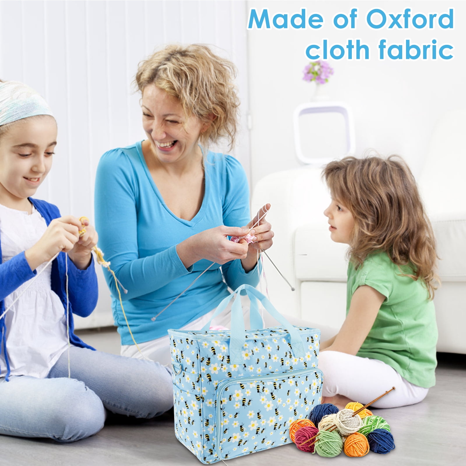 Extra Large Capacity Yarn Storage Bag Oxford Cloth Cross Stitch Bag with Shoulder Strap Knitting Bag Portable Crochet Travel Bag for Yarn Balls Crochet Hooks Knitting Needles