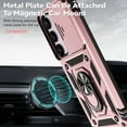 thumbnail image 4 of Heavy Duty Armor Case for Samsung Galaxy S24 Plus with Camera Lens Sliding Cover Ring Holder Bracket, Hard PC + TPU Military Grade Shockproof Metal Magnetic Car Mount Shockproof Case, Rosegold, 4 of 8