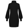thumbnail image 5 of Fsqjgq Fall Dresses for Women 2024 Loose Lantern Sleeve Turtleneck Oversized Cable Knit Long Pullover Mini Sweater Dress Black-F S, 5 of 5