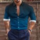 thumbnail image 1 of Blusa y camisa de manga larga con cuello vuelto para hombre, estilo casual, a la moda, con botones estampados, blusa de manga larga con cuello vuelto, camisetas de poliéster para hombre, 1 of 5