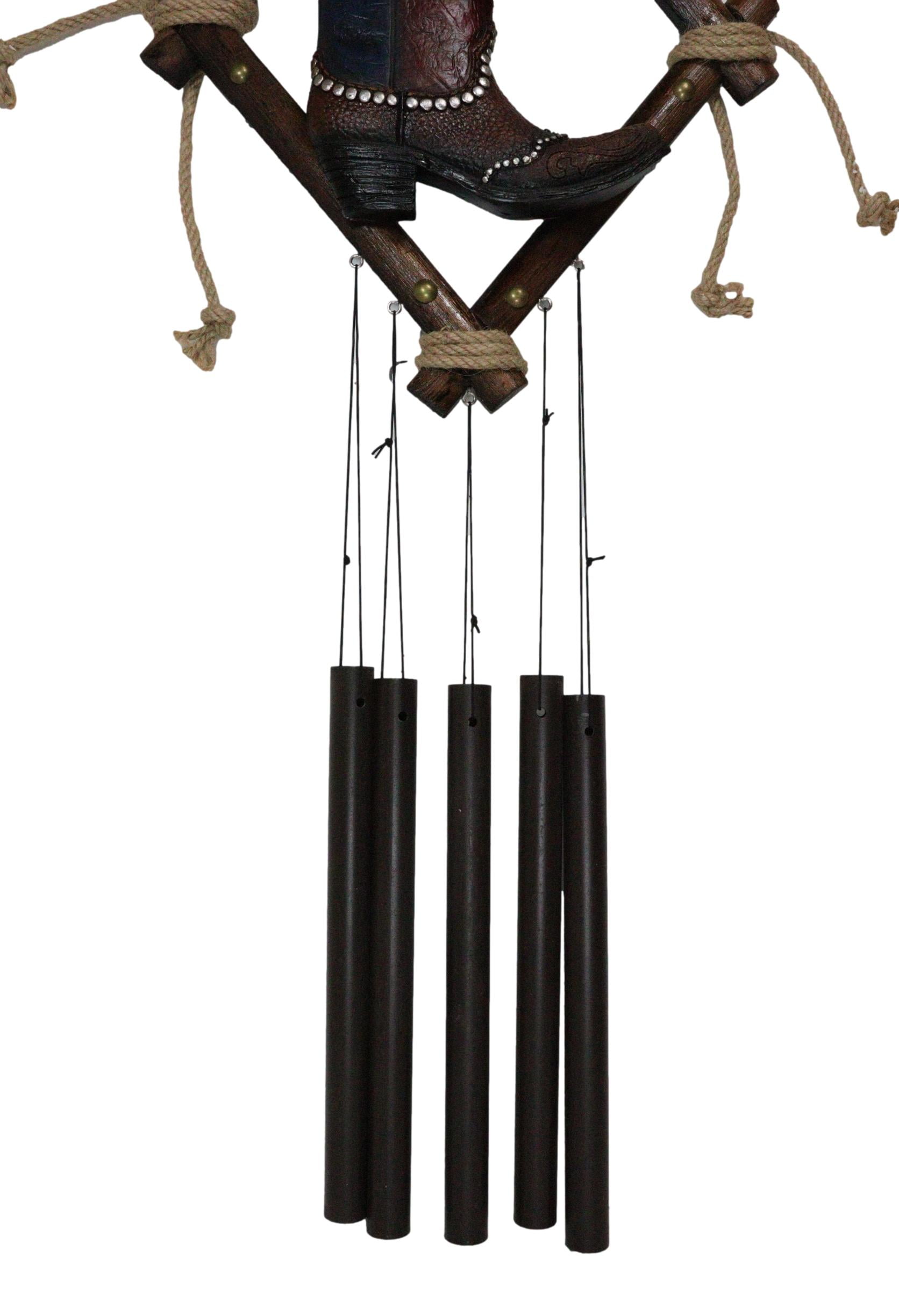 Rustic Western Texas Cowboy Boot And Hat Faux Leather Decorative Wind Chime