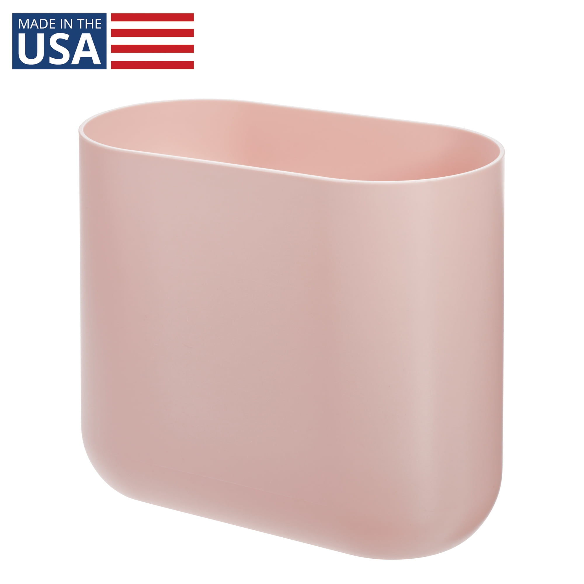 iDesign Oval Bathroom Trash Can, 1.9 Gallon Plastic Slim Open Top Garbage Bin, Pink