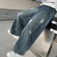 thumbnail image 7 of Otqutp Boys Distressed Baggy Jeans Pull‑on Elastic Waist Denim Pants with Paint‑Splash Print Kids Vintage Wide Leg Bottoms, 7 of 7