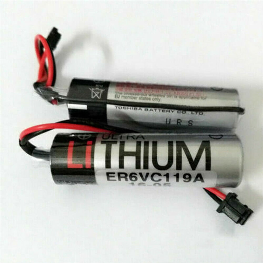 2PCS 3.6V 2400mAh ER6V/3.6V Lithium Battery AA for ER6VC119A ER6VC119B for M70 PLC with Black Plug