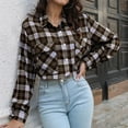 thumbnail image 4 of JYnXIANTI Womens Cropped Jacket Casual Fashion Long Sleeve Shackets Plaid Button down Fall Shirts Coats with Pockets, 4 of 5
