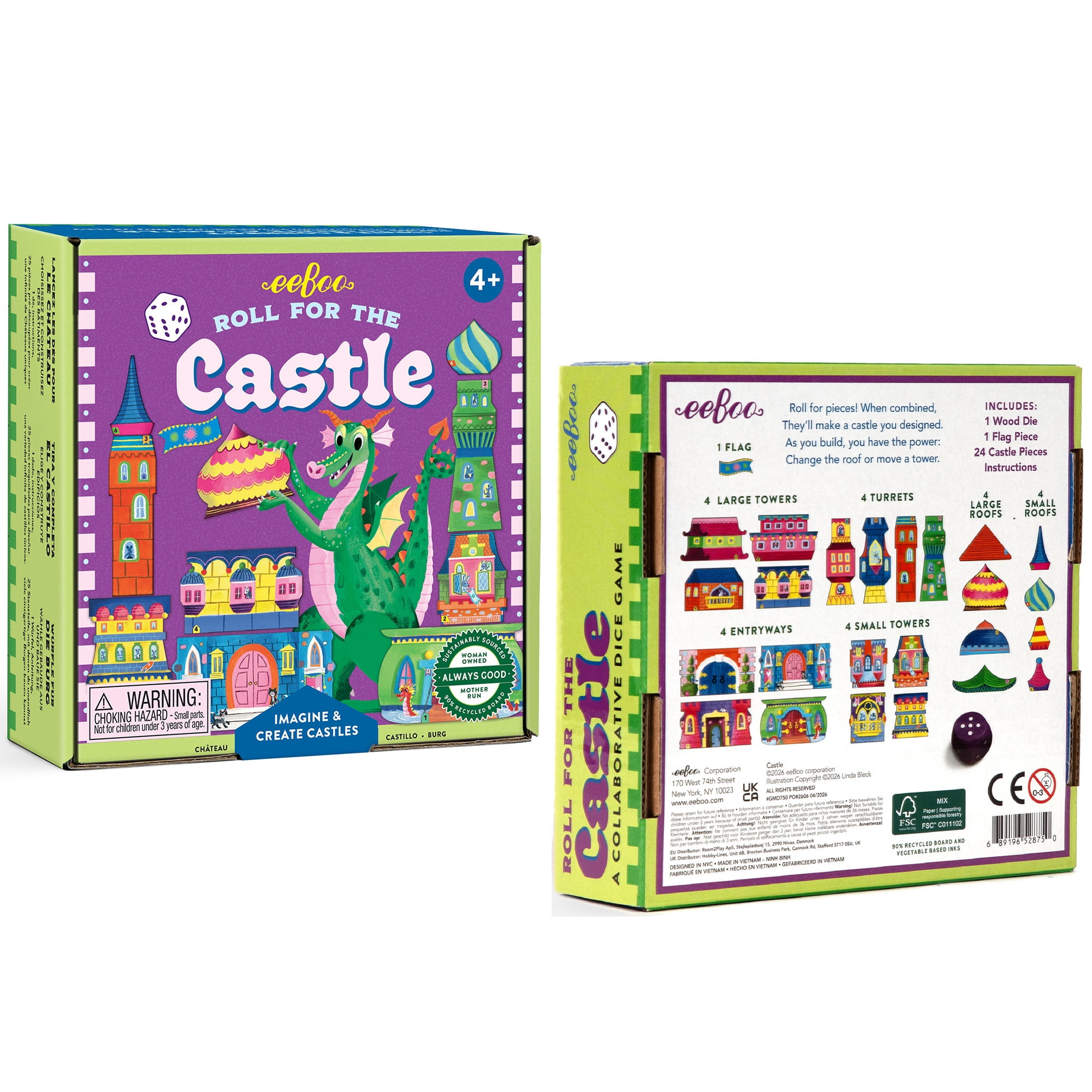 eeBoo Roll For The Castle Dice Game, Ages 4+, For 1-4 Players - Develops Matching Skills And Imaginative, Screen-Free Play, 10-15 Minute Playtime