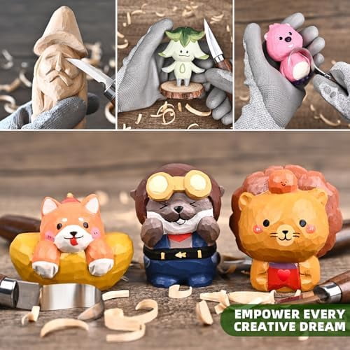 Wood Whittling Kit for Beginners-Complete Whittling Set with 4pcs Wood Carving Knives & 8pcs Basswood Wood Blocks-Perfect Wood Carving Kit Set-Includes Wood Carving Tools for Adults and Kids