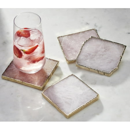 

Better Trends Agate Coaster Set of 4 Made of Natural Stone with Gold Trim 4 x 4 Rose