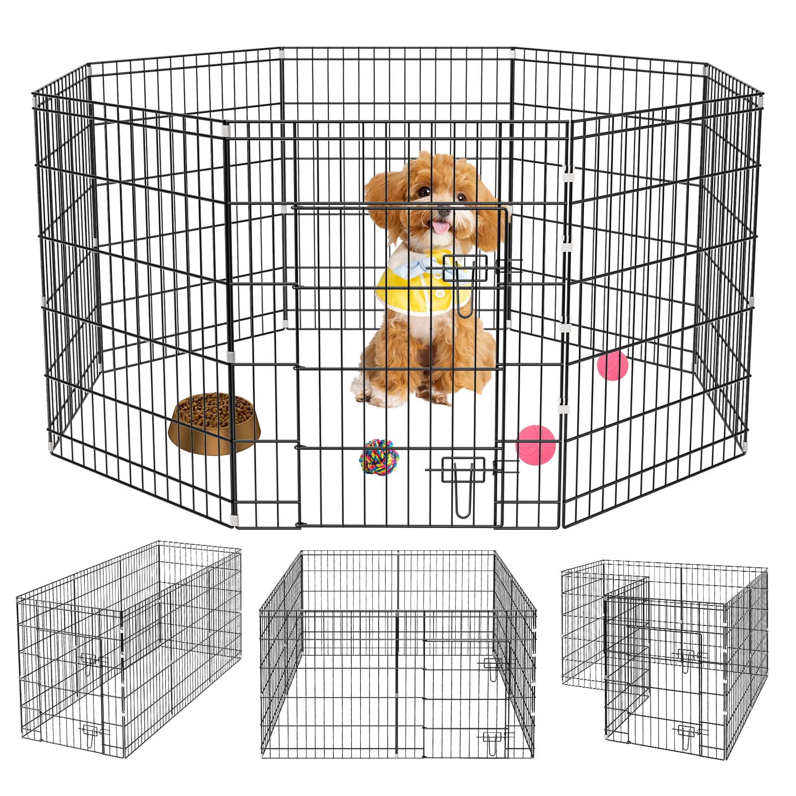 Zephypaws 8-Panel 30" High Dog Playpen with Lockable Door, Foldable Pet Fence Exercise Pen for Small to Medium Dogs, Portable Metal Wire Puppy Playpen for Indoor and Outdoor Use