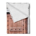 thumbnail image 2 of Rustic Soft Flannel Fleece Blanket, Antique French Wooden Door Old Medieval Historical Entrance Middle Age Design, Cozy Plush for Indoor and Outdoor Use, 70" x 90", Brown and Cream, by Ambesonne, 2 of 5