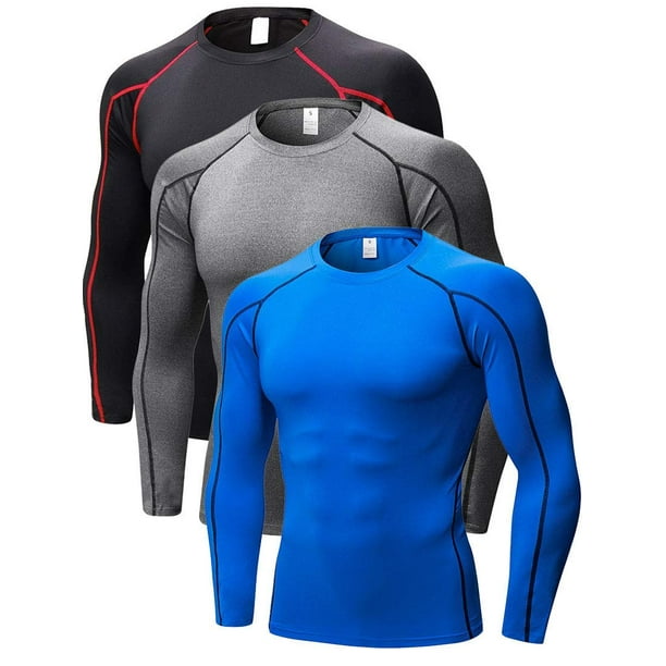YUSHOW 3 Pack Compression Shirts for Men Long Sleeve UV Protection Male