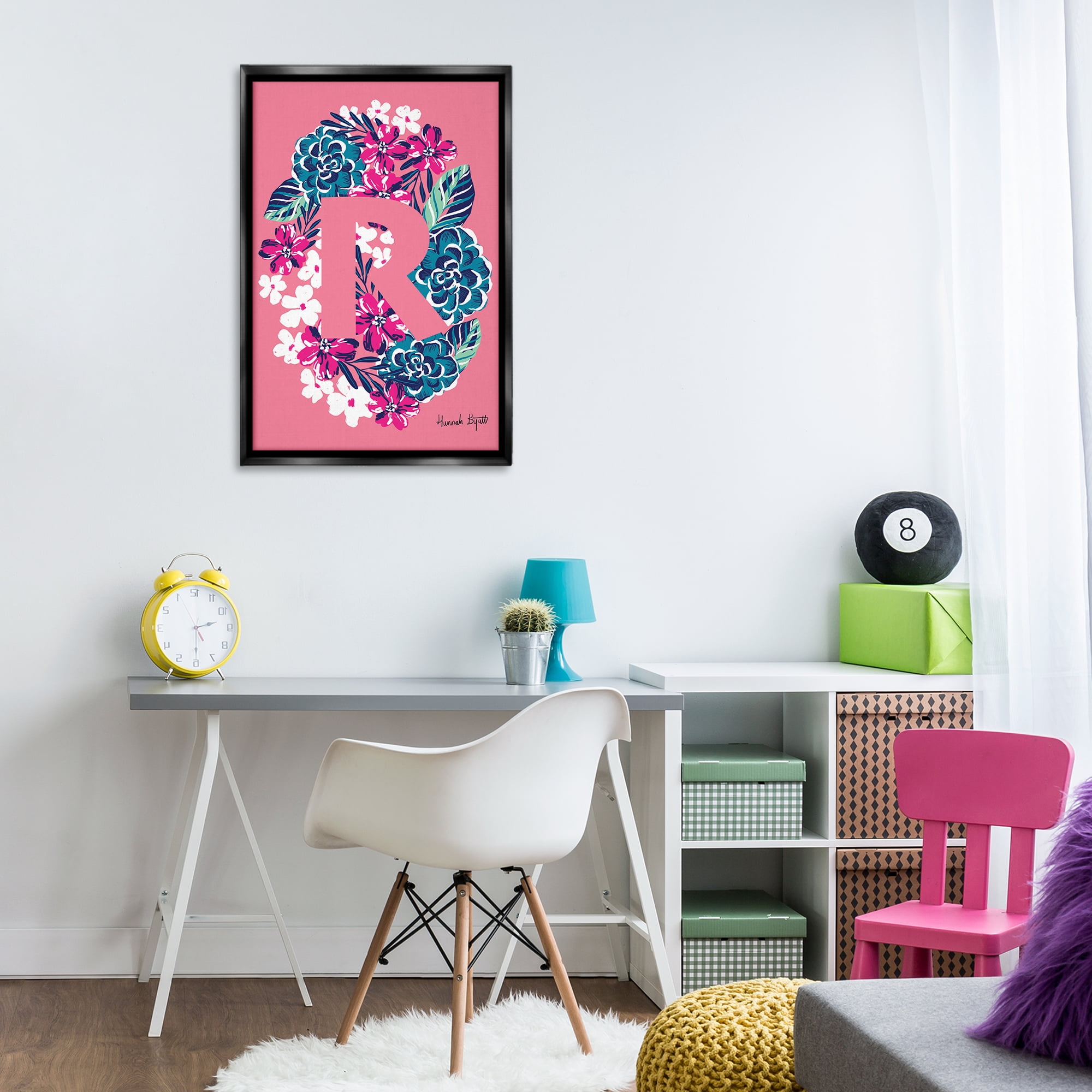 Stupell Industries Floral Bloom Letter R Botanical & Floral Painting Black Floater Framed Art Print Wall Art, 21 x 31