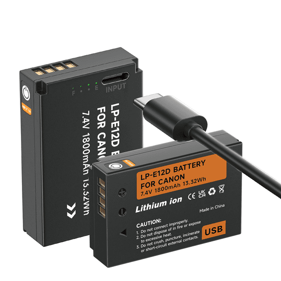 2 Packs LP-E12 LPE12 lp e12 Camera Battery Bulit-in USB for Canon M100D Kiss X7 Rebel SL1 EOS M10 M50 DSLR Cameras with USB-C Input