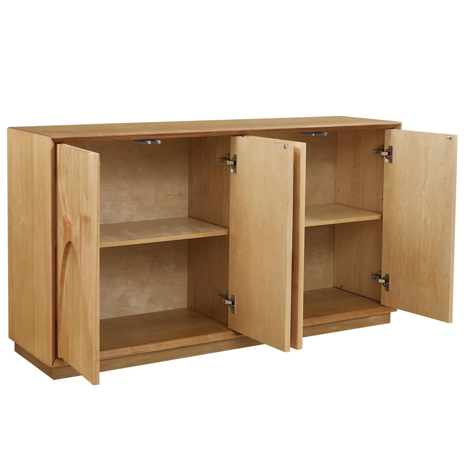 4 Door Accent Cabinet with Adjustable Shelves, Ash Veneer Sideboard Storage Cabinet, Push-to-Open Doors & Cable Management, Natural