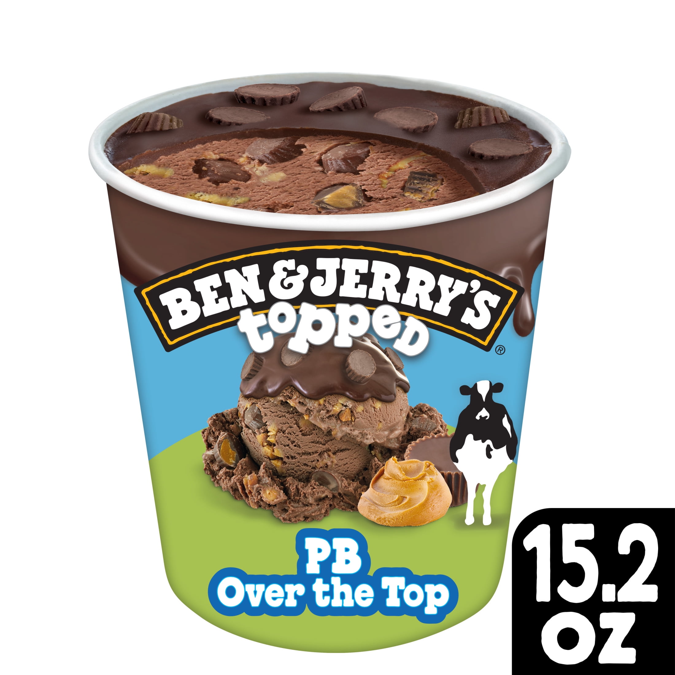 Ben & Jerry's Non-GMO Top Peanut Butter over The Top Ice Cream Cage-Free Eggs Kosher Milk, 1 Pint