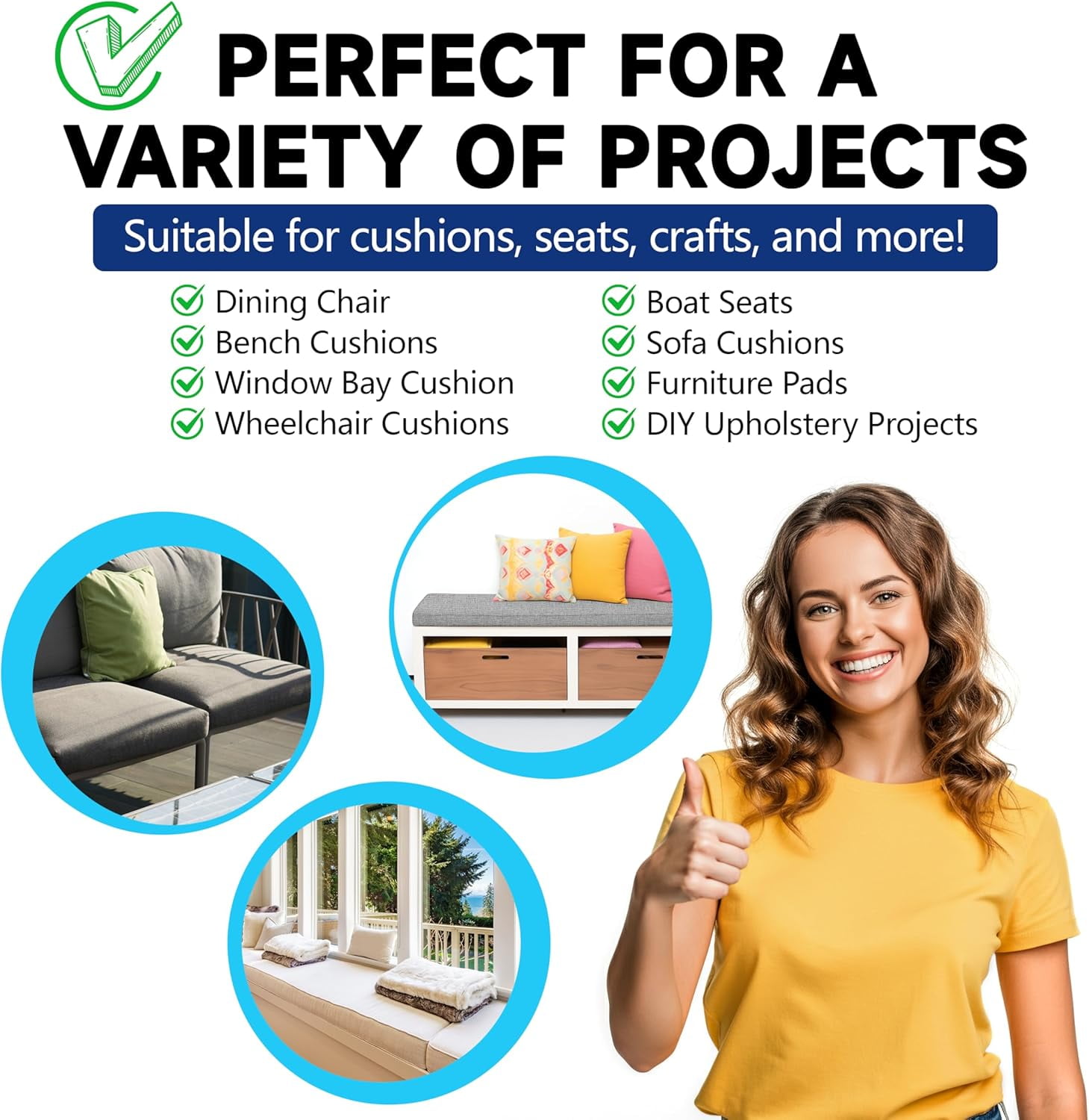 Colourtree 8" W x 20" L Upholstery Foam Cushion High Density 70D Upholstery Foam Sheet for Seat Replacement, DIY Projects, Benches, Chairs, Wheelchair Seat Cushion Replacement) - Made in USA