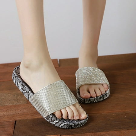 

Mishuowoti slipper for women 2023 Snakeskin Rhinestone Flat Bottom Straight Line Women Slippers Antiskid Casual Casual Casual Wear Sandals