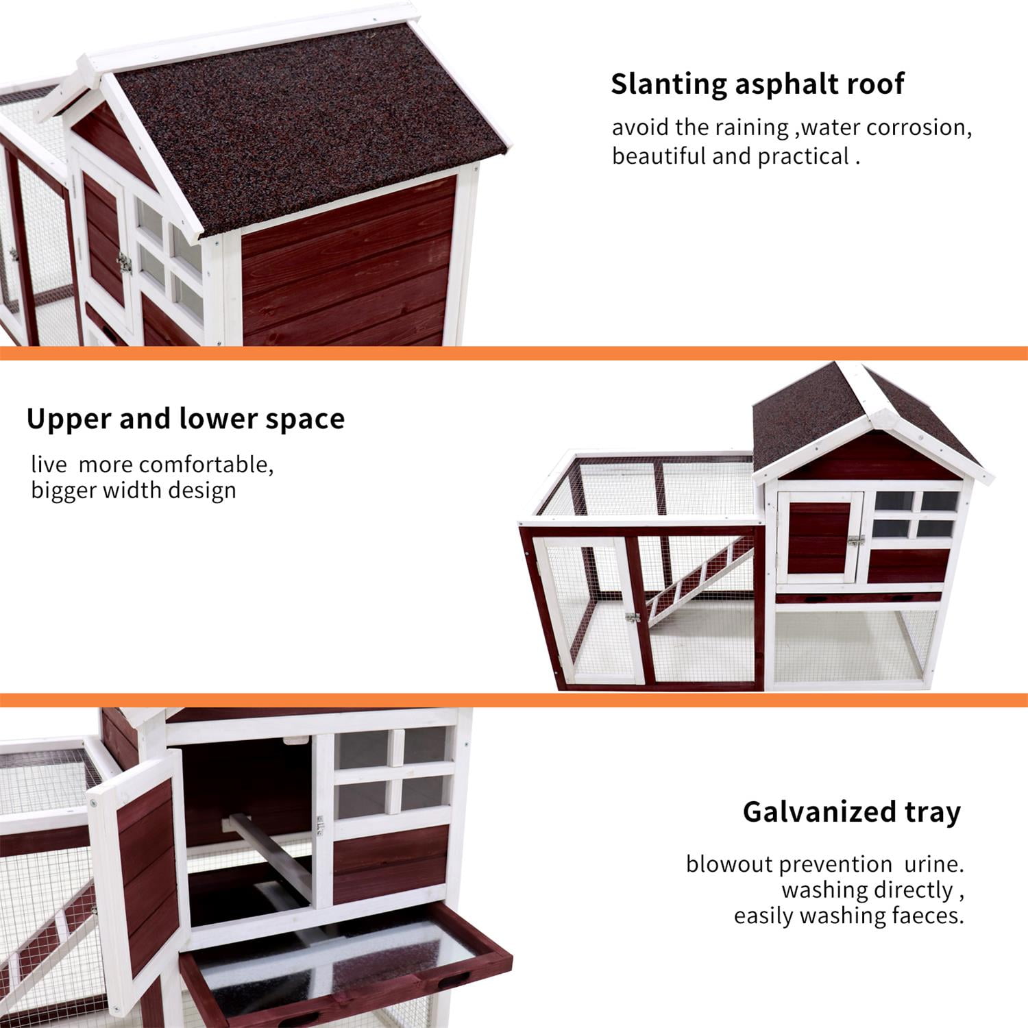 Pefilos 47" Deluxe Wooden Bunny Hutch, Chicken Coop Hen House with Run, No Leak Tray and UV Panel, Wine Red Pefilos 47" Deluxe Wooden Bunny Hutch, Chicken Coop Hen House with Run, No Leak Tray and UV Panel, Wine Red