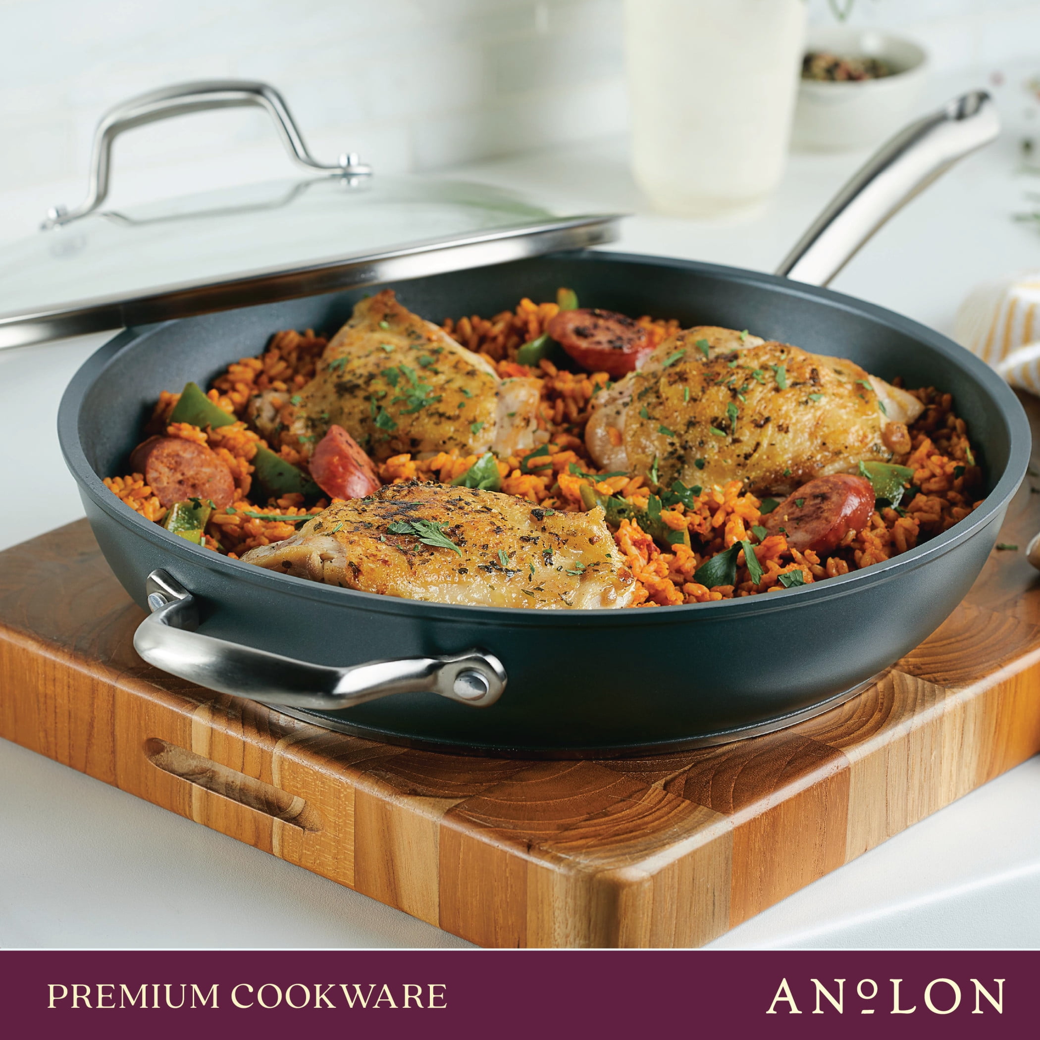 Anolon Advanced Home Hard-Anodized Nonstick Deep Frying Pan with Lid, 12-Inch, Moonstone