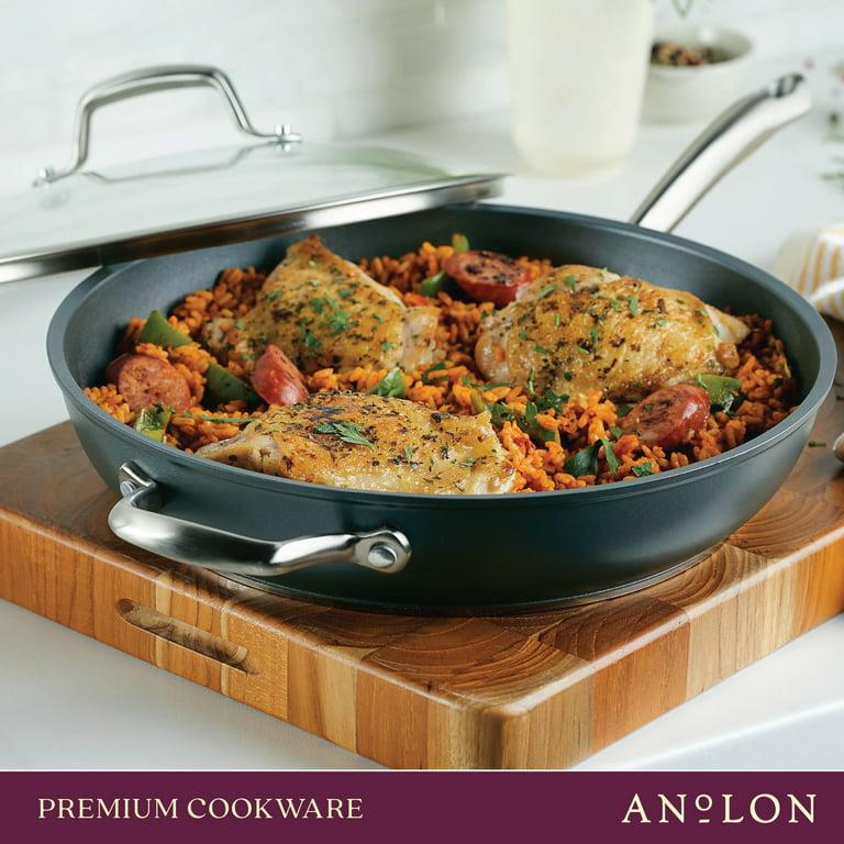 Anolon Accolade Forged Hard-Anodized Nonstick Deep Frying Pan with Lid, 12-Inch, Moonstone