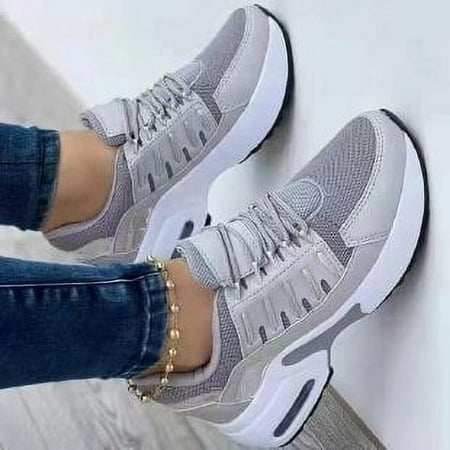 

2024 European and American new casual sports shoes for women flying woven wedge heels round toe lace-up mesh breathable women s shoes