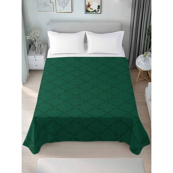 Dark Green Plaid Full Size Flat Sheet, Wrinkleproof & Fadeproof Cooling Flat Bed Sheet Only, Country Vintage Abstract Striped Lattice Breathable Soft Bedding Top Sheets 81 x 96 Inches