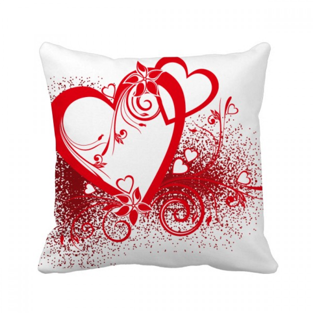 Coussin Décoratif Cœurs Rouges Blancs Fleurs pour la Saint-Valentin Housse de Coussin pour Canapé