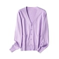 thumbnail image 3 of Fangasis Ladies Coat Long Sleeve Outwear V Neck Cardigan Sweater Women Cozy Jacket Knitwear Autumn Pink Purple S, 3 of 9