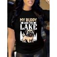 thumbnail image 1 of T-Shirt Décontracté à Col Rond pour Femmes avec Imprimé Carlin et Lac - Polyester Doux, Manches Courtes, Lavable en Machine - Parfait pour Printemps et Été, 1 of 7