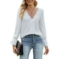 thumbnail image 5 of Deago Women's Puff Long Sleeve Shirts Lace V Neck T-Shirts Loose Dressy Casual Work Blouses Fall Tops Trendy Clothes (White, 2XL), 5 of 9