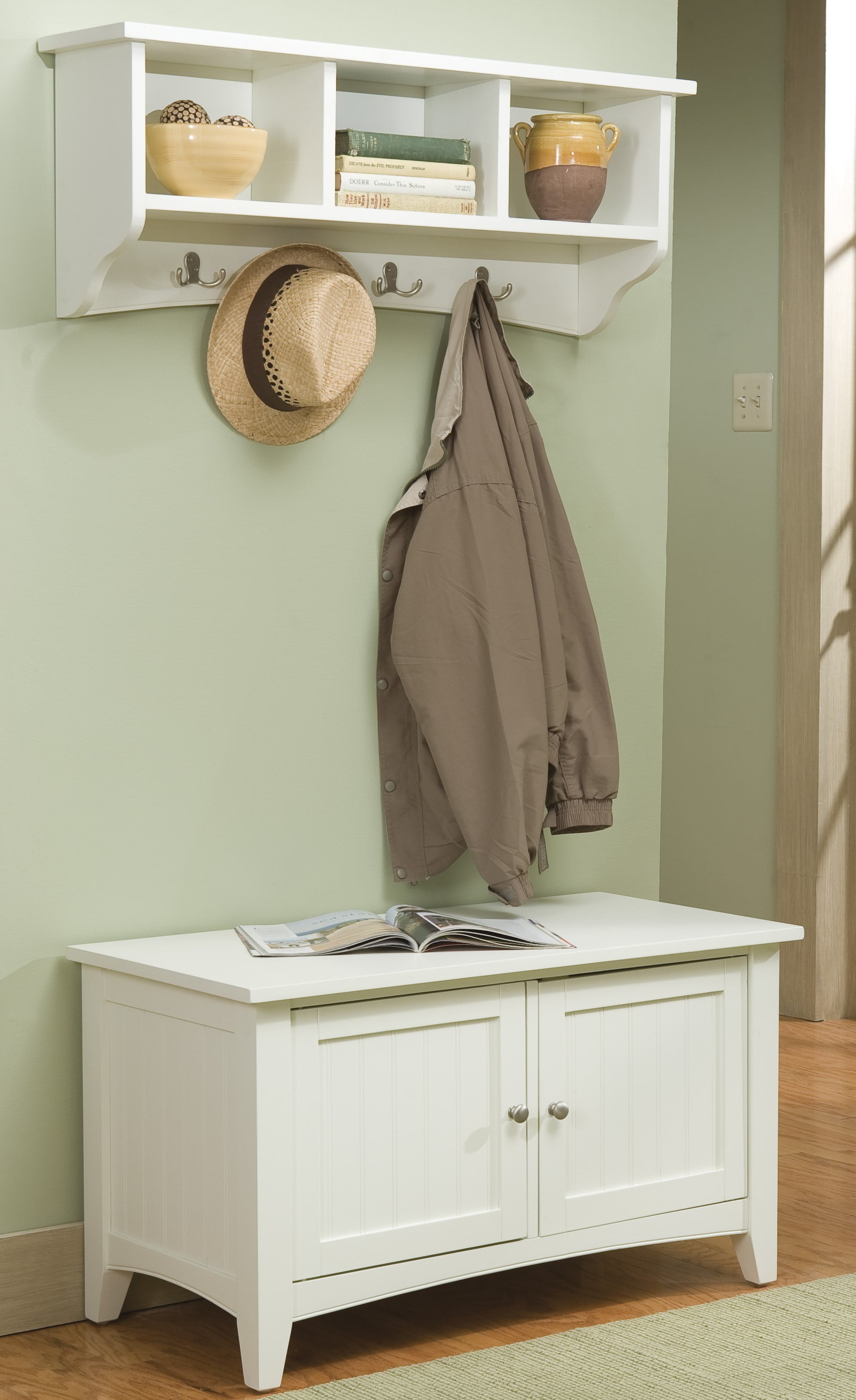 bench cabinet with drawers on Alaterre Shaker Cottage Storage Bench Coat Hook With Storage Ivory Walmart Com Walmart Com