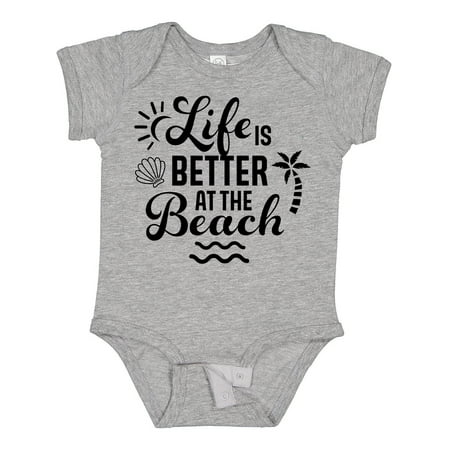 

Inktastic Life is Better at the Beach with Sunshine Seashell and Palm Trees Boys or Girls Baby Bodysuit