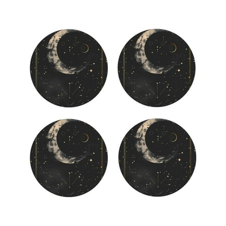 

Tebeau Abstract Starry Sky Moon Print Set of 4 Leather Drink Coasters Round Cup Mat Pad for Home and Kitchen Use 4 -Round Shape