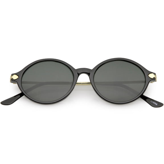 True Vintage Thin Arms Metal Detail Glass Lens Oval Sunglasses 48mm (Black Gold / Smoke)