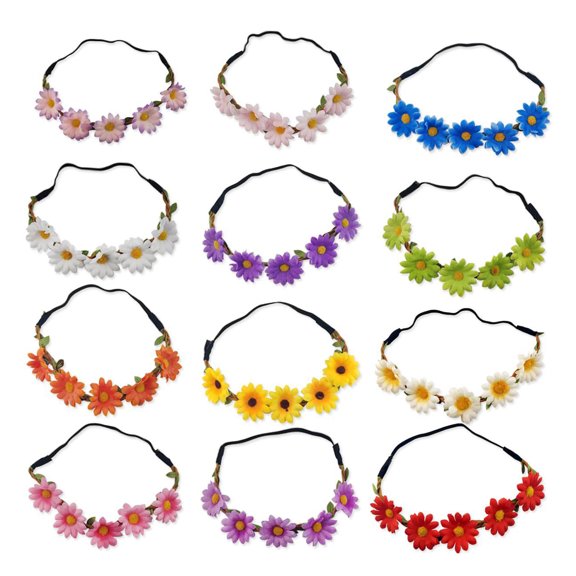 Set of 12PCS Handmade Headbands Fashion Flower Hairband Sun flower Crown Flower Hairband for Women Unique Decors