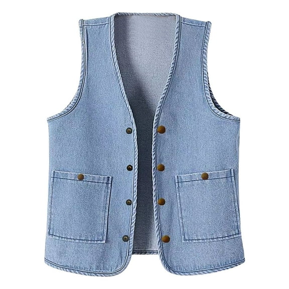 Women's Denim Vest Sleeveless V-Neck Button Down Casual Jean Jacket with Pockets Stylish Outerwear
