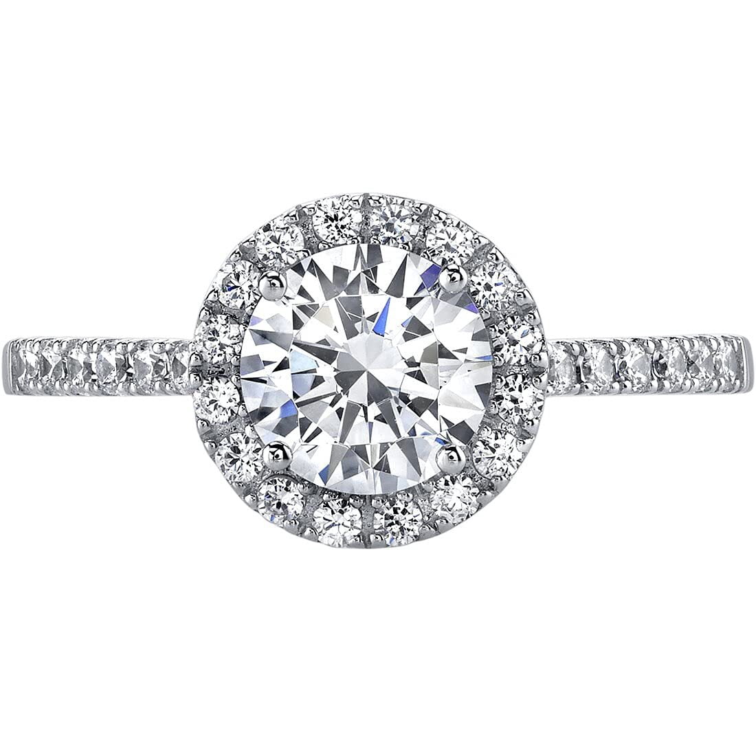 PEORA 14K White Gold Halo Engagement Ring and Wedding Band Bridal Set for Women, 1 Carat Round Shape, F-G Color, VVS Clarity, Size 6